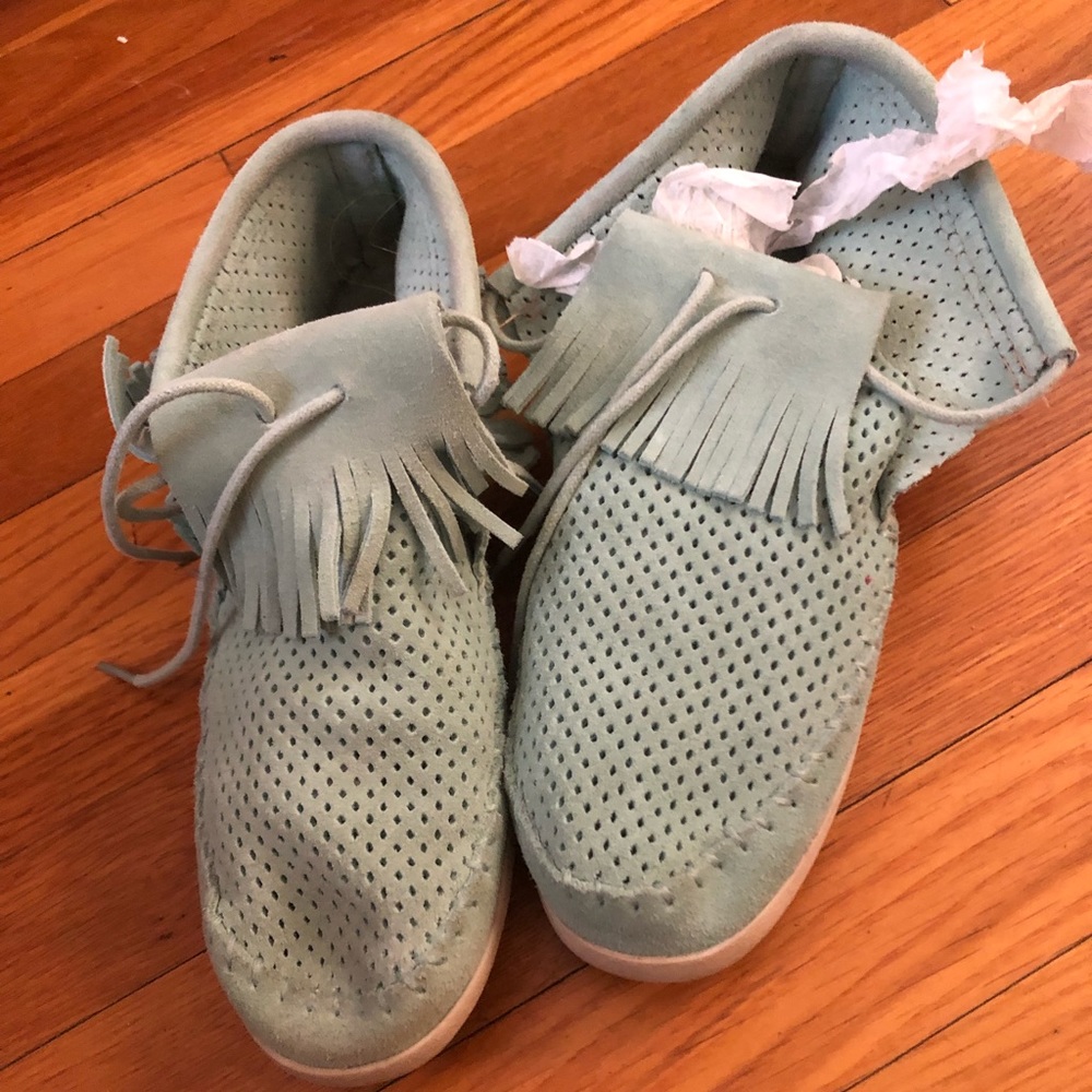 Mint green minnetonkas